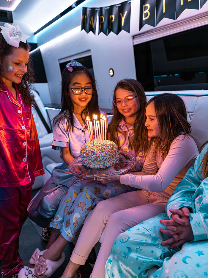 Birthday celebration inside the luxury Sprinter van