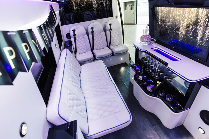 Detailed view of the white leather seating