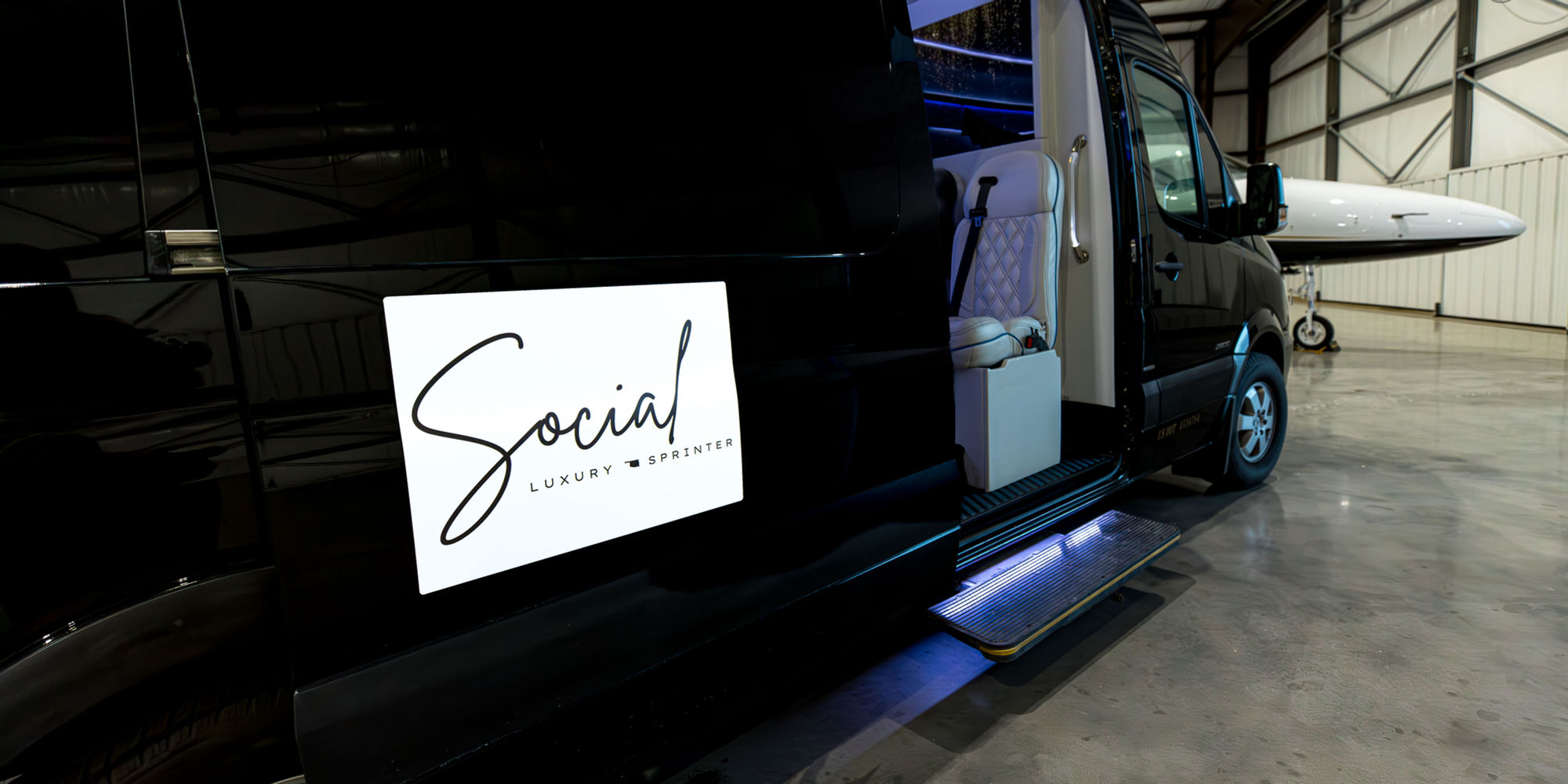 Black luxury Mercedes Sprinter ready for a Tulsa event